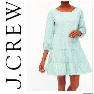 J Crew Gingham Cotton Blend Poplin Tiered Mini Dress Green White Size XL NWT